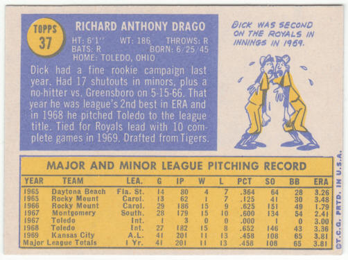 1970 Topps Baseball #37 Dick Drago