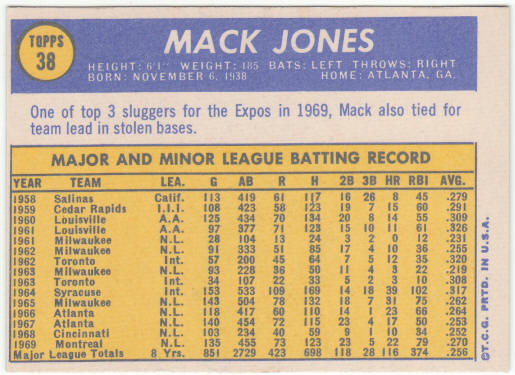 1970 Topps Baseball #38 Mack Jones