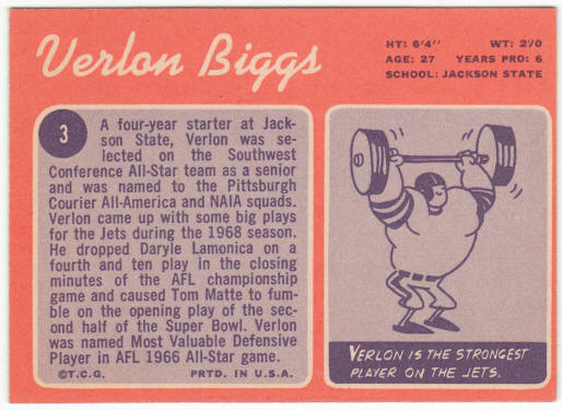1970 Topps Football #3 Verlon Biggs