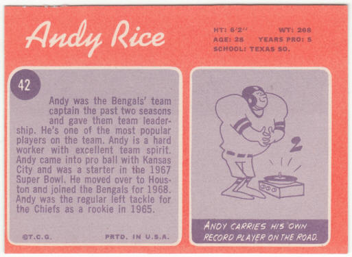 1970 Topps Football #42 Andy Rice Rookie Card