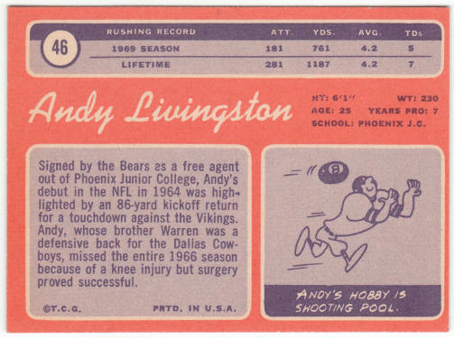 1970 Topps Football #46 Andy Livingston