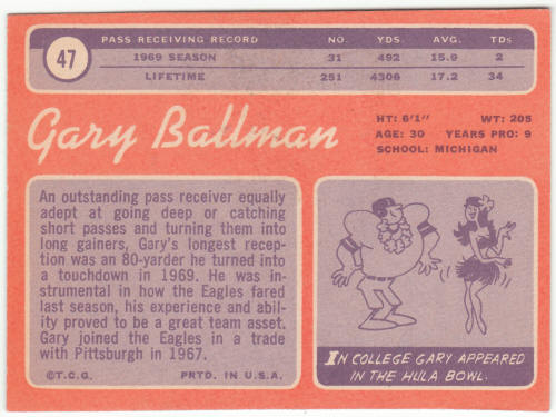 1970 Topps Football #47 Gary Ballman