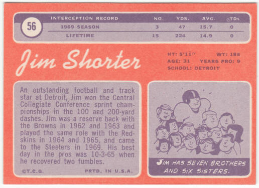 1970 Topps Football #56 Jim Shorter