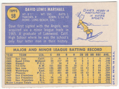 1970 Topps Baseball #58 Dave Marshall