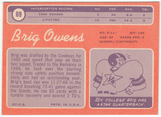 1970 Topps Football #69 Brig Owens