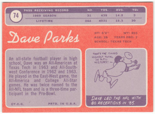 1970 Topps Football #74 Dave Parks