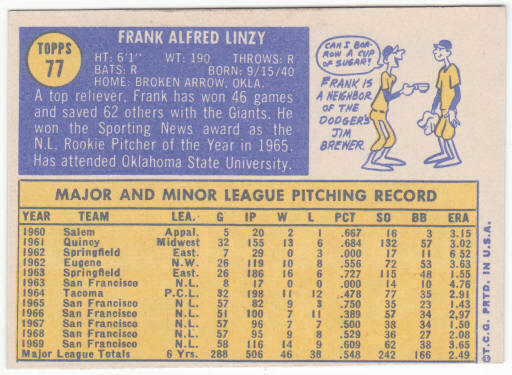 1970 Topps Baseball #77 Frank Linzy