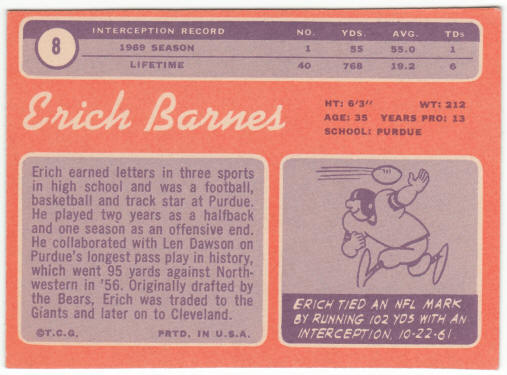 1970 Topps Football #8 Erich Barnes