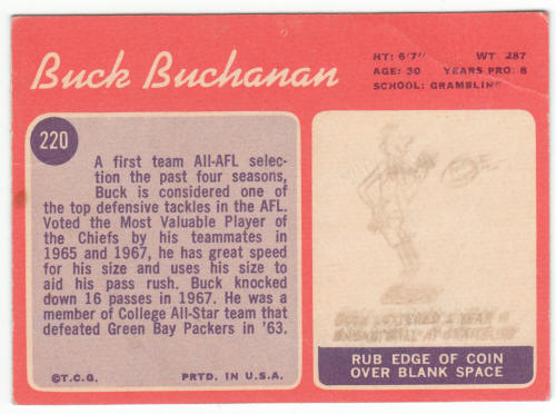 1970 Topps Football #220 Buck Buchanan back