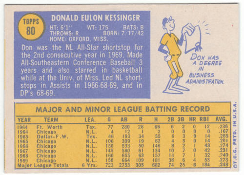 1970 Topps Baseball #80 Don Kessinger
