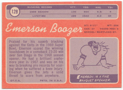 1970 Topps #128 Emerson Rookie Card back