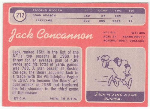 1970 Topps Football #212 Jack Concannon back