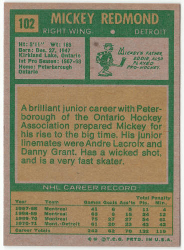 1971-72 Topps #102 Mickey Redmond back