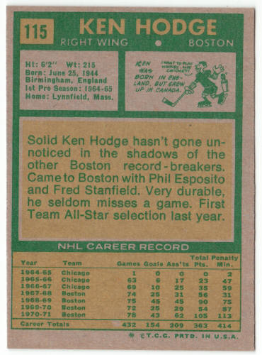 1971-72 Topps Hockey #115 Ken Hodge