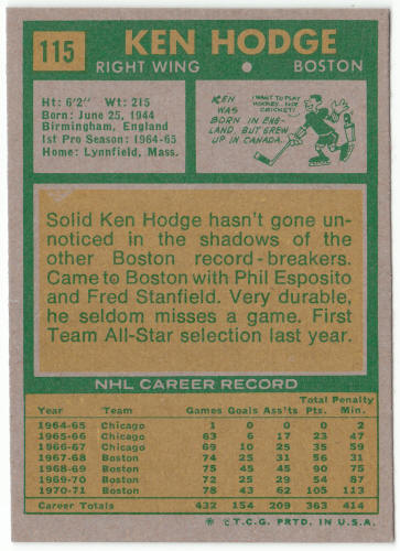 1971-72 Topps Hockey #115 Ken Hodge