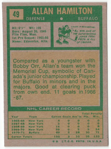1971-72 Topps Hockey #49 Allan Hamilton