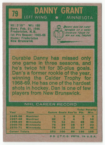 1971-72 Topps Hockey #79 Danny Grant