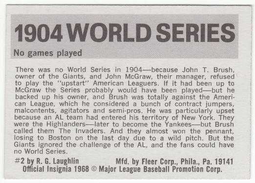 1971 Fleer 1904 World Series Card #2 John McGraw back