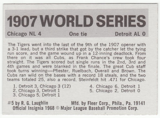 1971 Fleer 1907 World Series Card #5 back