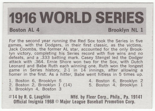 1971 Fleer 1916 World Series Card #14 Jack Coombs