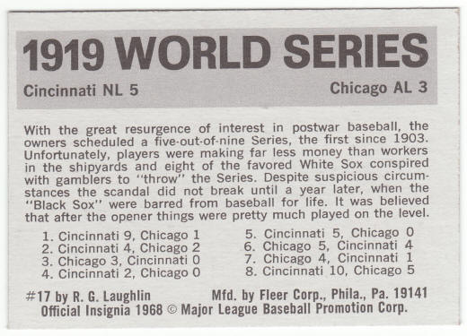 1971 Fleer 1919 World Series Card #17 back