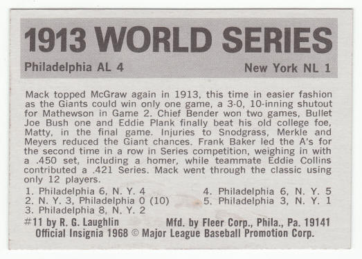 1971 Fleer 1913 World Series Card #11 Christy Mathewson back