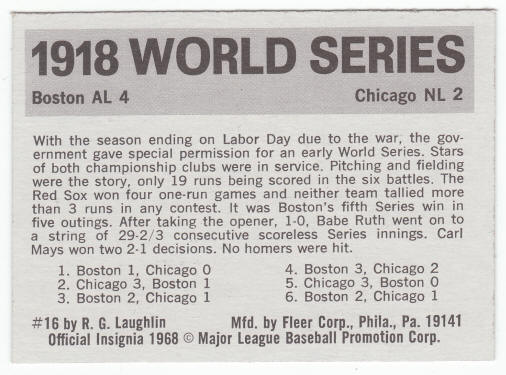 1971 Fleer 1918 World Series Card #16 Babe Ruth