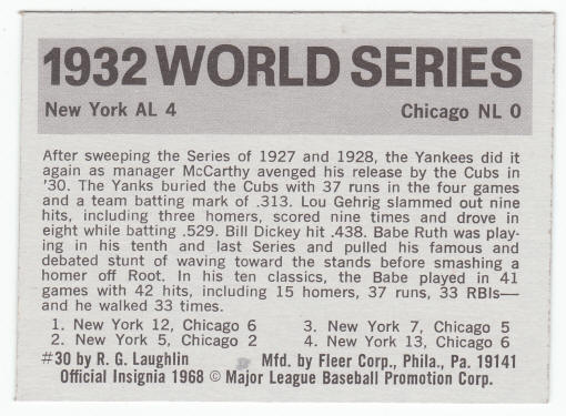 1971 Fleer 1932 World Series Card #30 Babe Ruth