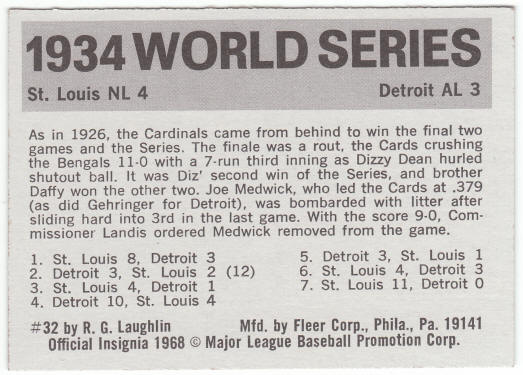 1971 Fleer 1934 World Series Card #32 back