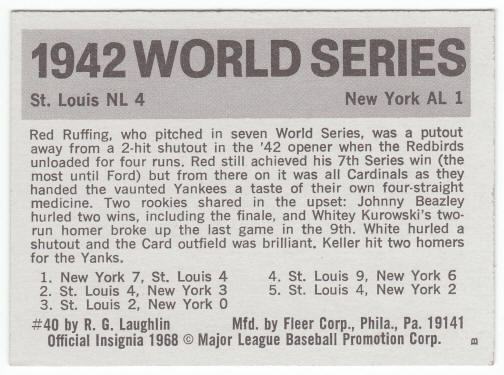 1971 Fleer 1942 World Series Card #40 back