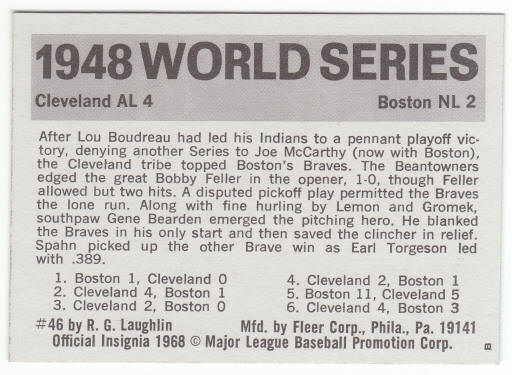 1971 Fleer 1948 World Series Card #46 back