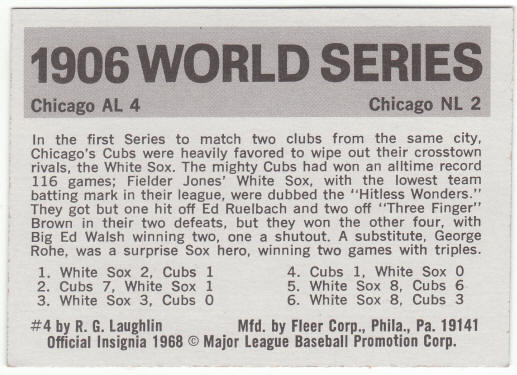 1971 Fleer 1906 World Series Card #4 Fielder Jones back