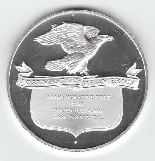 1971 Postmasters Of America Commemorative Issue No. 1 Silver Medal reverse