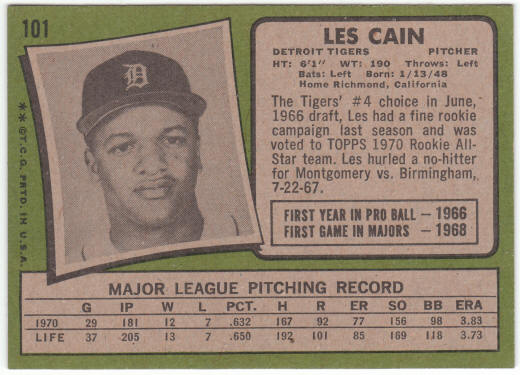 1971 Topps Baseball #101 Les Cain