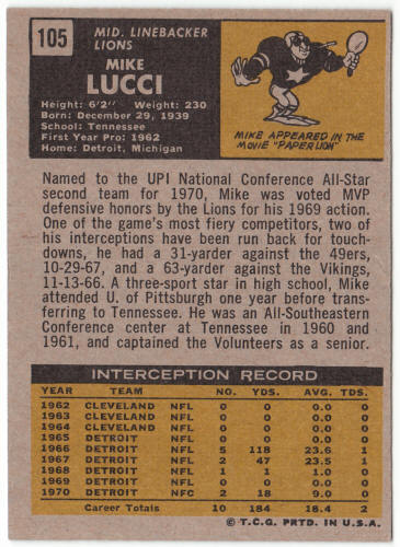 1971 Topps Football #105 Mike Lucci
