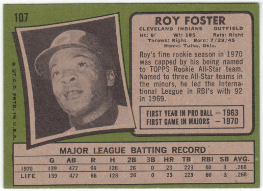 1971 Topps Baseball #107 Roy Foster Rookie Card