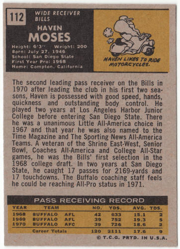 1971 Topps Football #112 Haven Moses