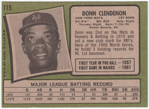 1971 Topps Baseball #115 Donn Clendenon