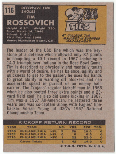 1971 Topps Football #116 Tim Rossovich