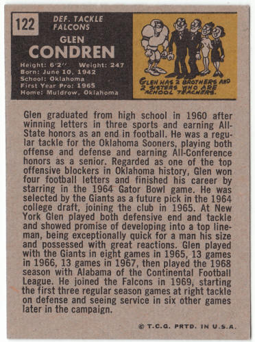 1971 Topps Football #122 Glen Condren Rookie Card