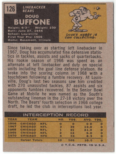 1971 Topps Football #126 Doug Buffone