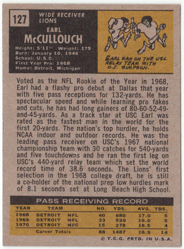 1971 Topps Football #127 Earl McCullouch