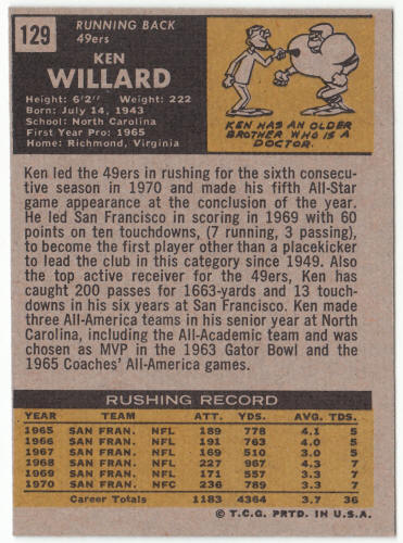1971 Topps Football #129 Ken Willard