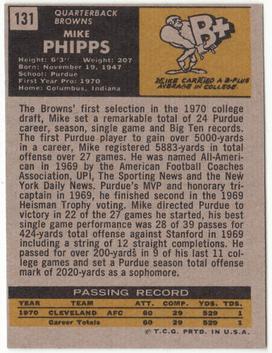 1971 Topps Football #131 Mike Phipps Rookie Card