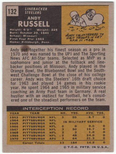 1971 Topps Football #132 Andy Russell