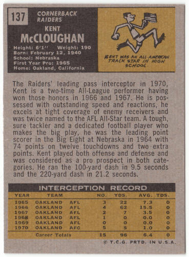 1971 Topps Football #137 Kent McCloughan