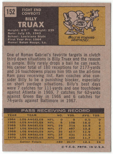 1971 Topps Football #152 Billy Truax