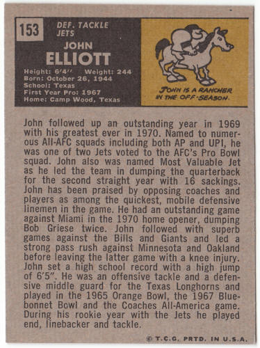 1971 Topps Football #153 John Elliott