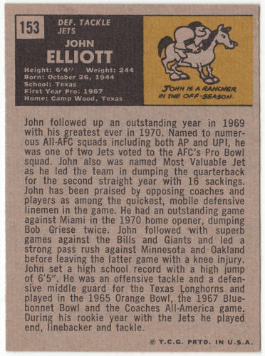 1971 Topps Football #153 John Elliott