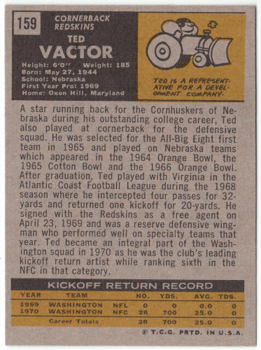 1971 Topps Football #159 Ted Vactor Rookie Card